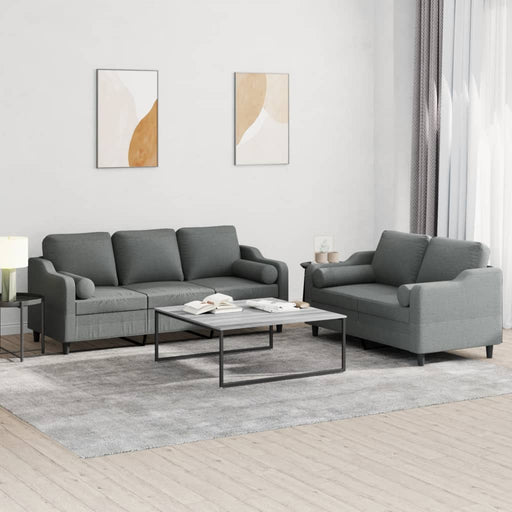 Set de canapele cu perne, 2 piese, gri închis, material textil - WALTI WALTI