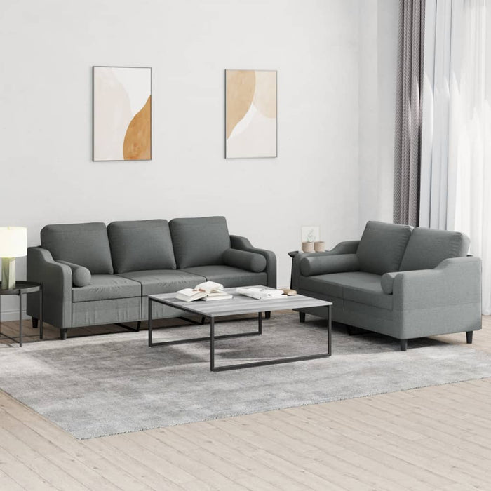 Set de canapele cu perne, 2 piese, gri închis, material textil - WALTI WALTI