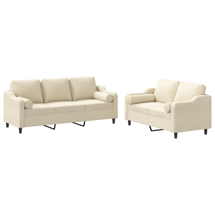 Set de canapele cu perne, 2 piese, crem, material textil - WALTI WALTI