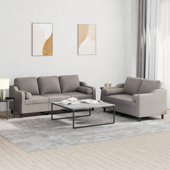 Set de canapele cu perne, 2 piese, gri taupe, textil - WALTI WALTI