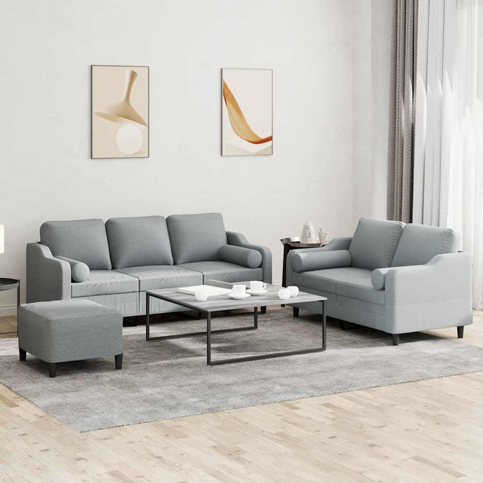 Set de canapele cu perne, 3 piese, gri deschis, textil - WALTI WALTI
