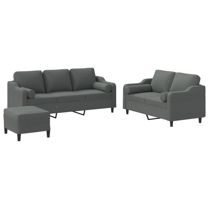 Set de canapele cu perne, 3 piese, gri închis, textil - WALTI WALTI