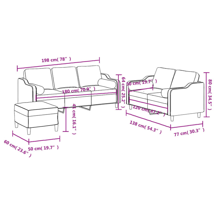 Set de canapele cu perne, 3 piese, gri închis, textil - WALTI WALTI