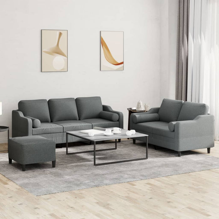 Set de canapele cu perne, 3 piese, gri închis, textil - WALTI WALTI