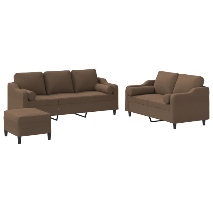 Set de canapele cu perne, 3 piese, maro, textil - WALTI WALTI