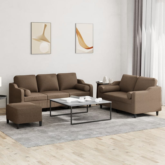 Set de canapele cu perne, 3 piese, maro, textil - WALTI WALTI
