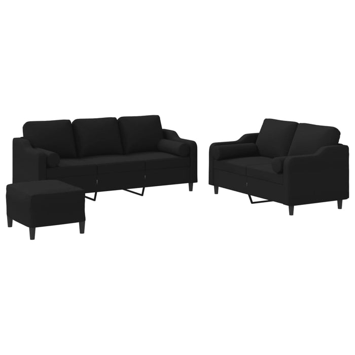 Set de canapele cu perne, 3 piese, negru, textil - WALTI WALTI