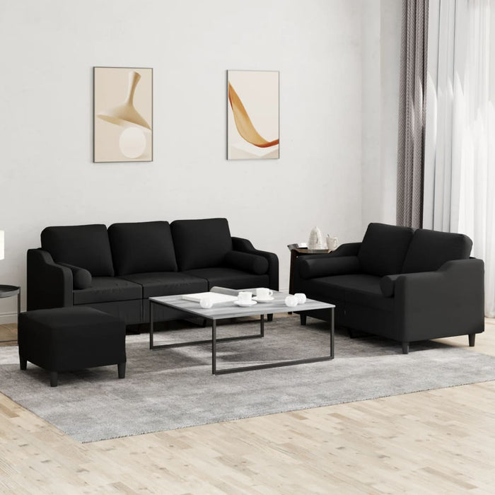 Set de canapele cu perne, 3 piese, negru, textil - WALTI WALTI