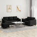 Set de canapele cu perne, 3 piese, negru, textil - WALTI WALTI