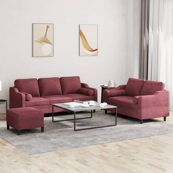 Set canapea cu perne, 3 piese, roșu vin, material textil - WALTI WALTI
