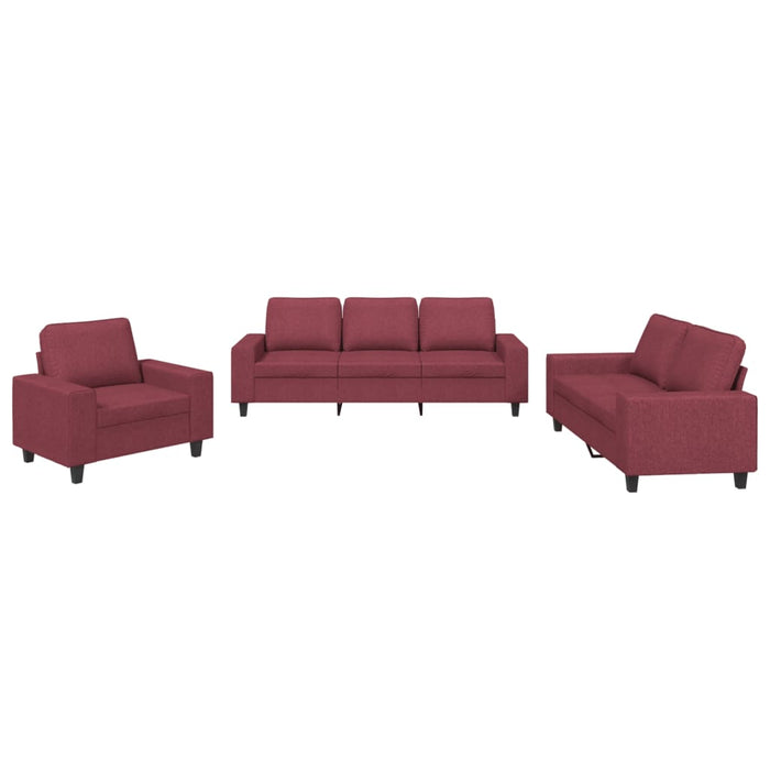 Set de canapea, 3 piese, roșu vin, material textil - WALTI WALTI