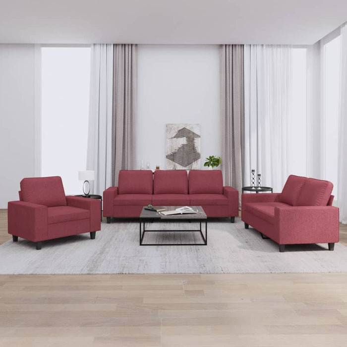 Set de canapea, 3 piese, roșu vin, material textil - WALTI WALTI