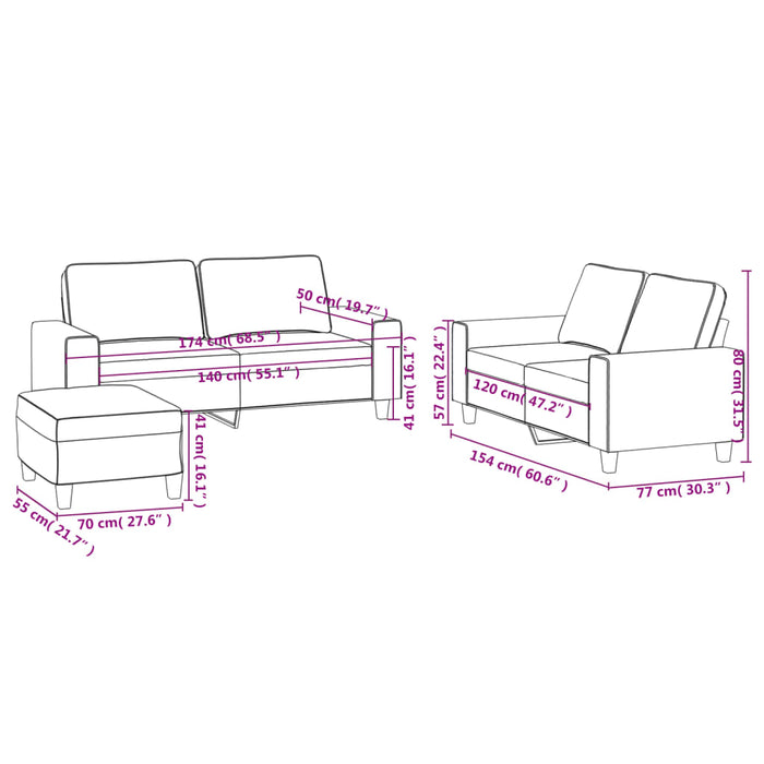 Set de canapele, 3 piese, gri închis, textil - WALTI WALTI