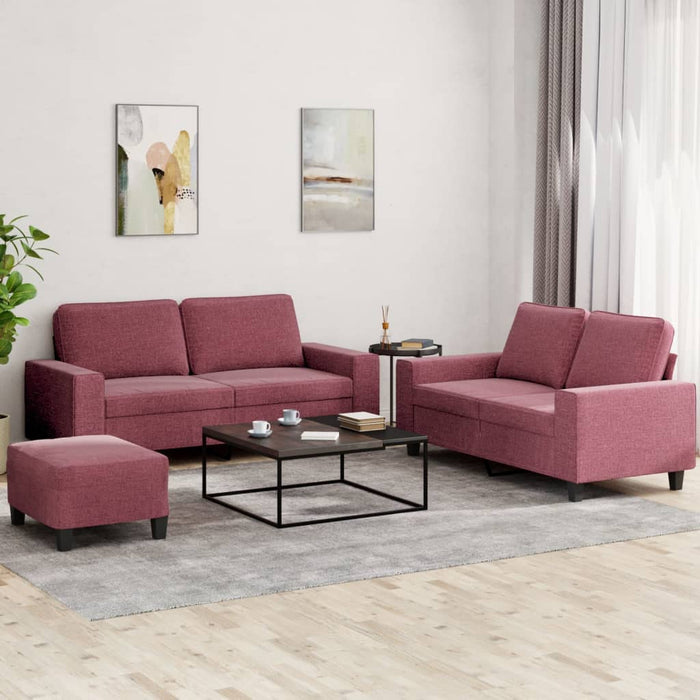 Set de canapea, 3 piese, roșu vin, material textil - WALTI WALTI