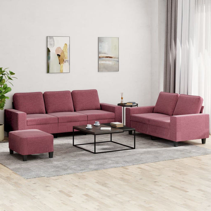 Set de canapea, 3 piese, roșu vin, material textil - WALTI WALTI