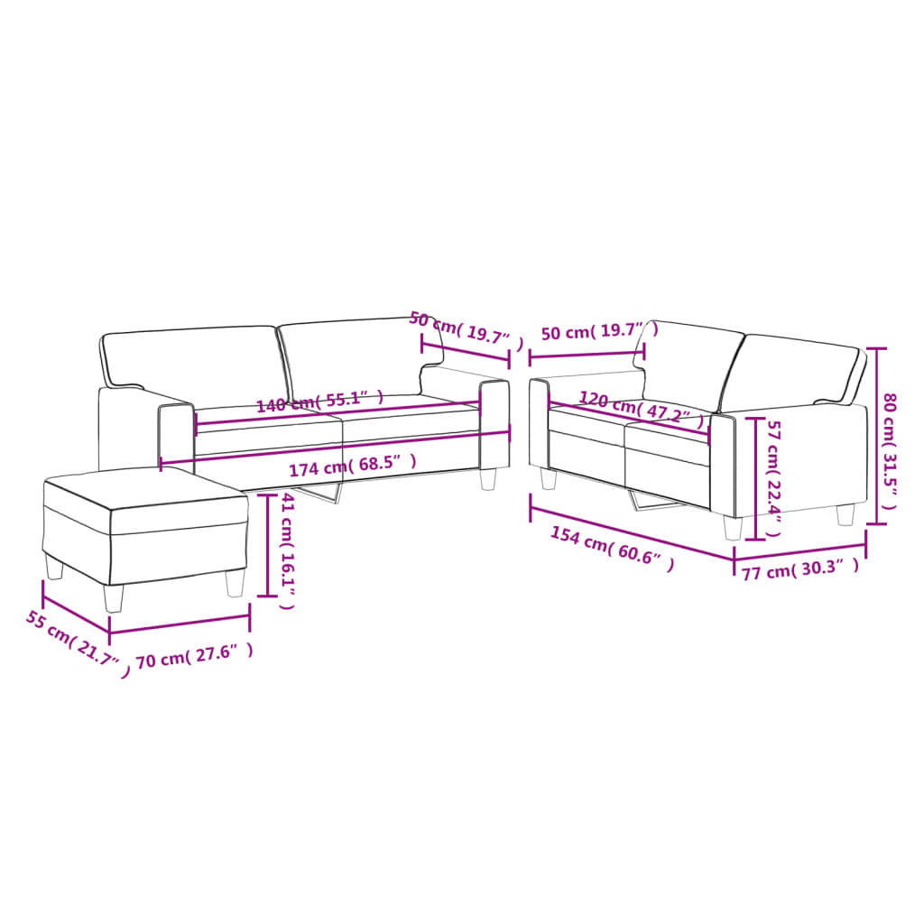 Set de canapele, 3 piese, crem, piele ecologică - WALTI