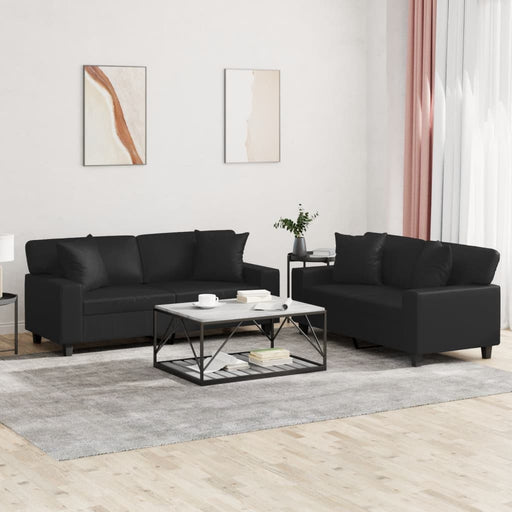 Set de canapele cu perne, 2 piese, negru, piele ecologică - WALTI WALTI