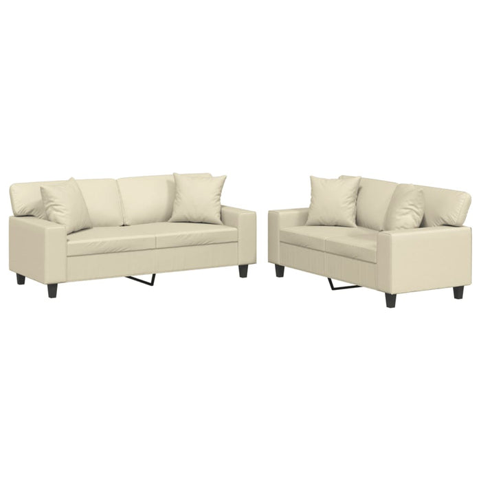 Set de canapele cu perne, 2 piese, crem, piele ecologică - WALTI WALTI