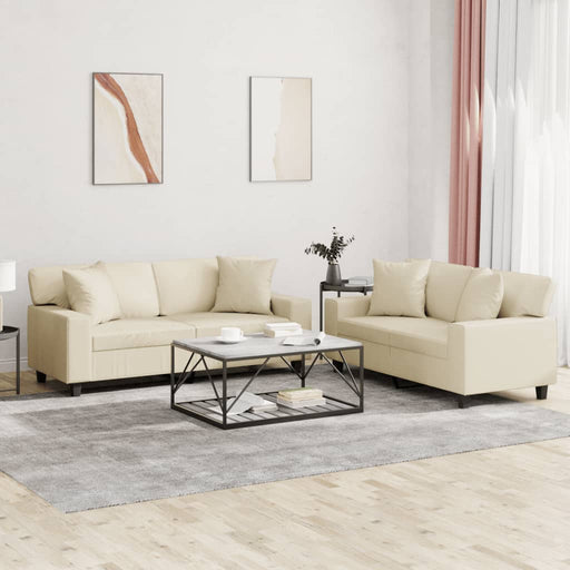 Set de canapele cu perne, 2 piese, crem, piele ecologică - WALTI WALTI