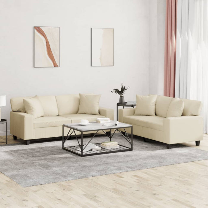 Set de canapele cu perne, 2 piese, crem, piele ecologică - WALTI WALTI