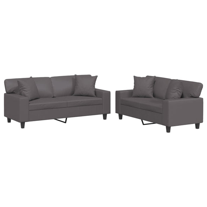 Set de canapele cu perne, 2 piese, gri, piele ecologică - WALTI WALTI