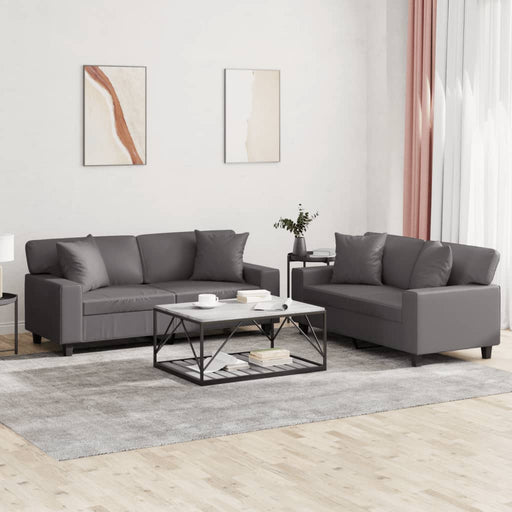 Set de canapele cu perne, 2 piese, gri, piele ecologică - WALTI WALTI