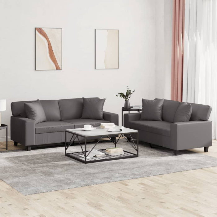 Set de canapele cu perne, 2 piese, gri, piele ecologică - WALTI WALTI