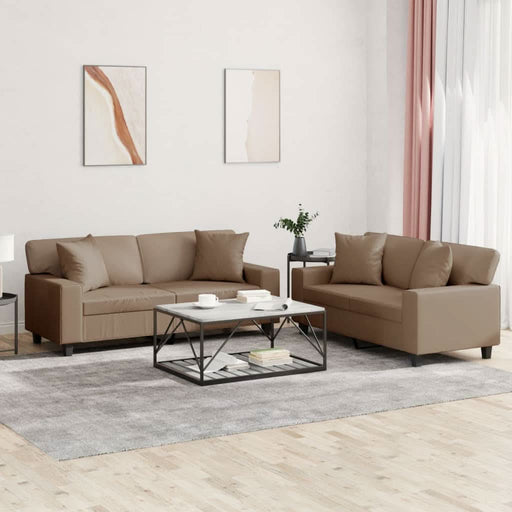 Set de canapele cu perne, 2 piese, cappuccino, piele ecologică - WALTI WALTI