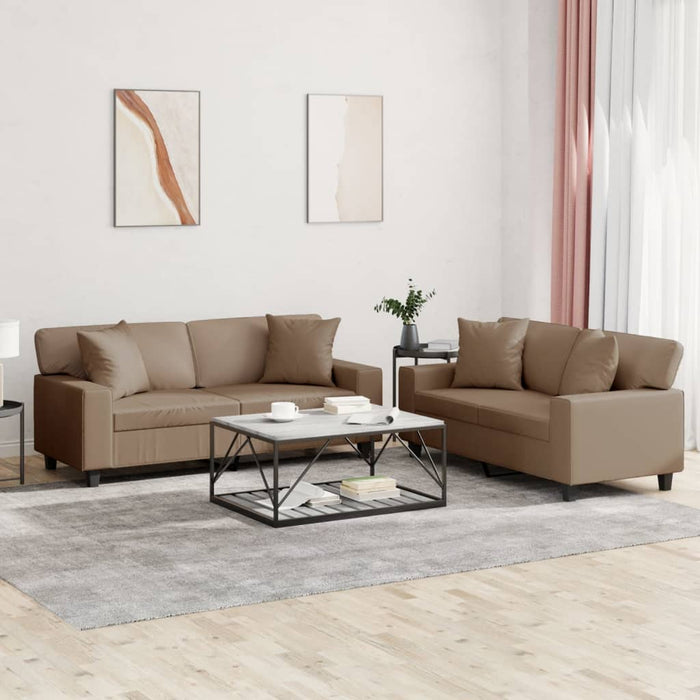 Set de canapele cu perne, 2 piese, cappuccino, piele ecologică - WALTI WALTI