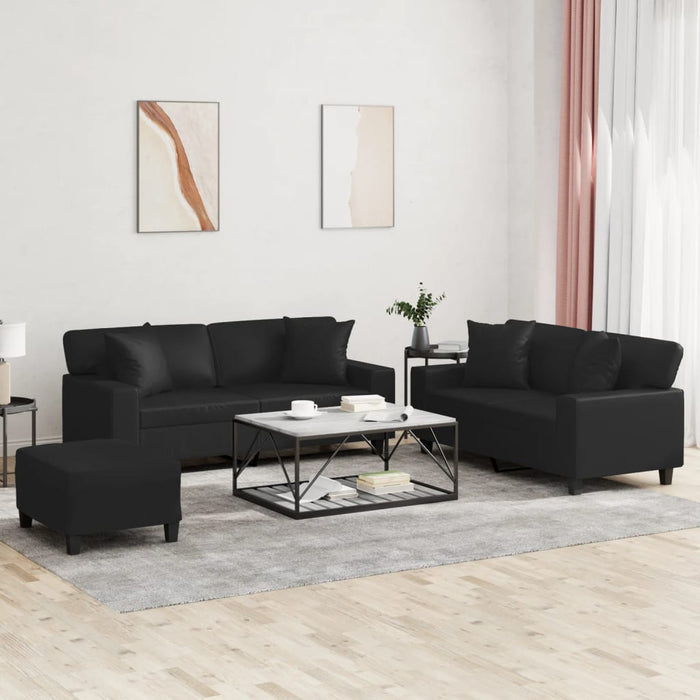 Set de canapele cu perne, 3 piese, negru, piele ecologică - WALTI WALTI