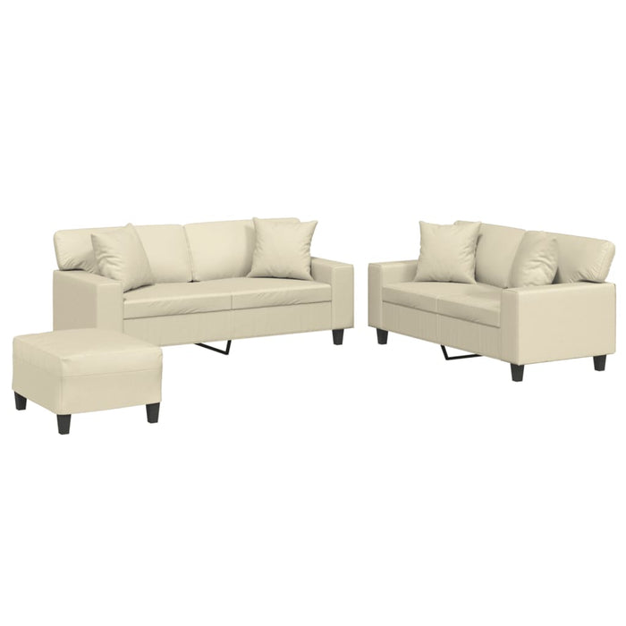 Set de canapele cu perne, 3 piese, crem, piele ecologică - WALTI WALTI