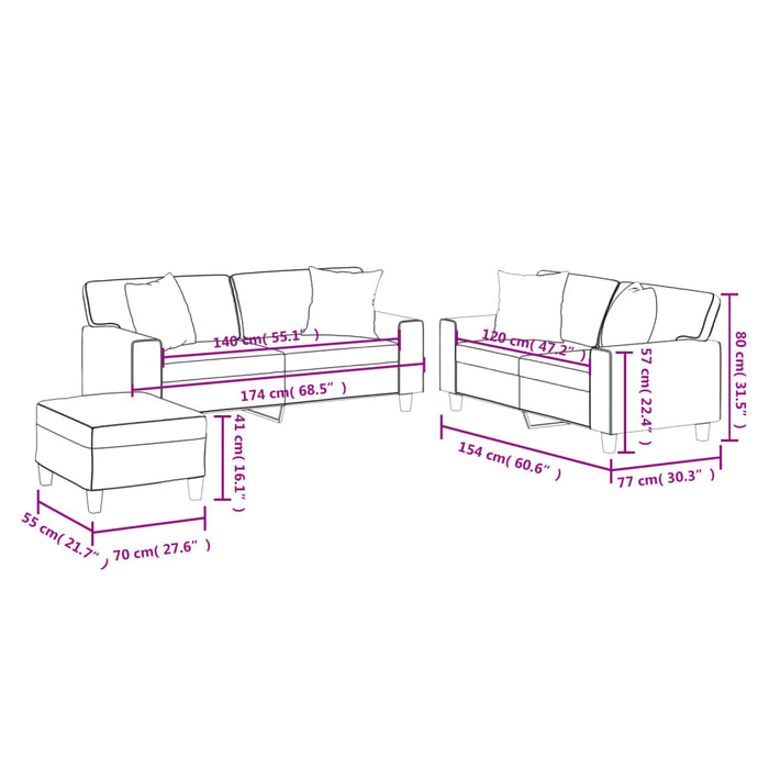 Set de canapele cu perne, 3 piese, crem, piele ecologică - WALTI WALTI