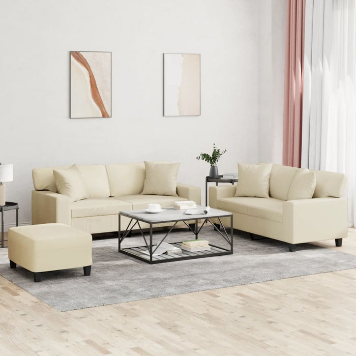 Set de canapele cu perne, 3 piese, crem, piele ecologică - WALTI WALTI