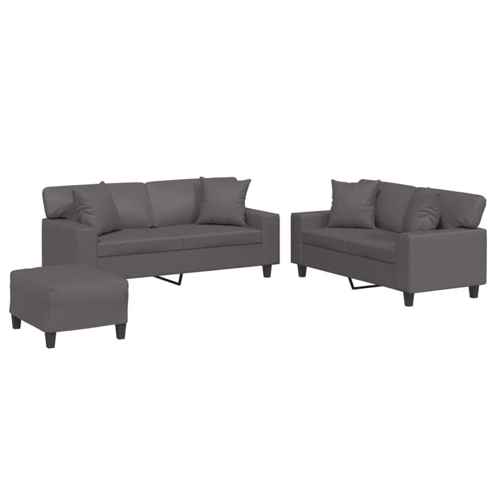 Set de canapele cu perne, 3 piese, gri, piele ecologică - WALTI WALTI