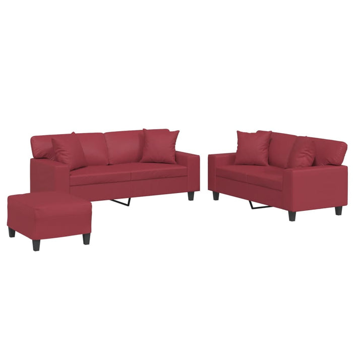 Set de canapele cu perne, 2 piese, roșu vin, piele ecologică WALTI