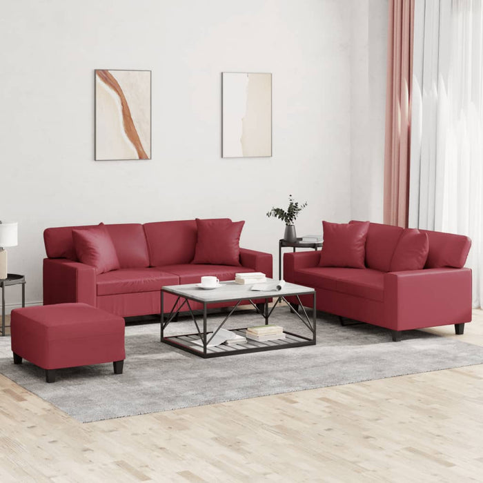 Set de canapele cu perne, 2 piese, roșu vin, piele ecologică WALTI