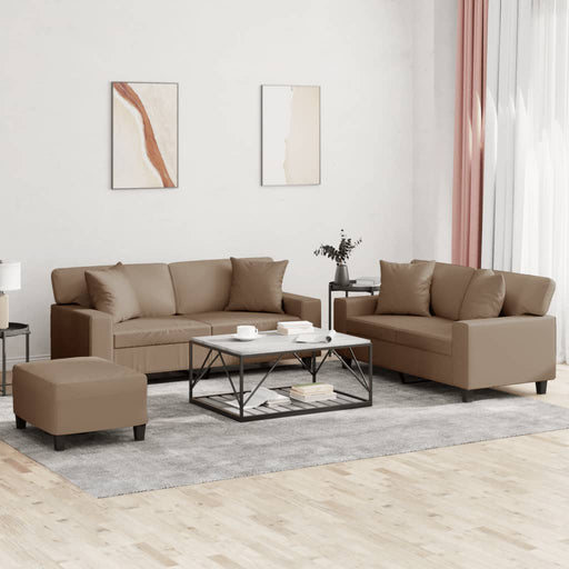 Set de canapele cu perne, 3 piese, cappuccino, piele ecologică - WALTI WALTI