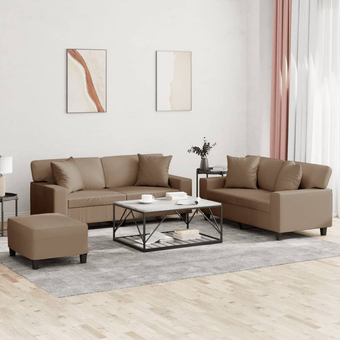 Set de canapele cu perne, 3 piese, cappuccino, piele ecologică - WALTI WALTI