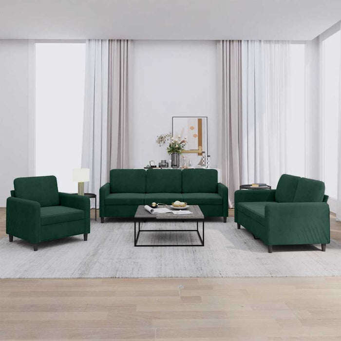 Set de canapele, 3 piese, verde închis, catifea - WALTI WALTI