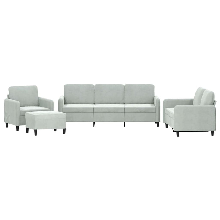 Set de canapele, 4 piese, gri deschis, catifea - WALTI WALTI
