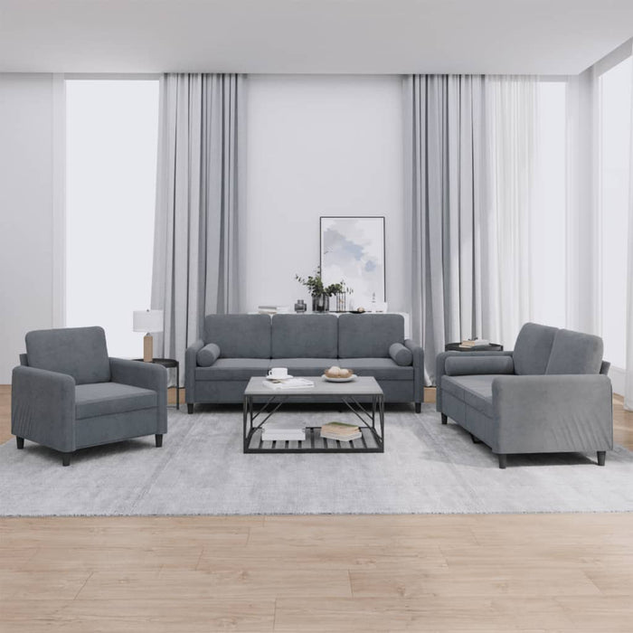 Set canapea cu perne, 3 piese, gri închis, catifea - WALTI WALTI