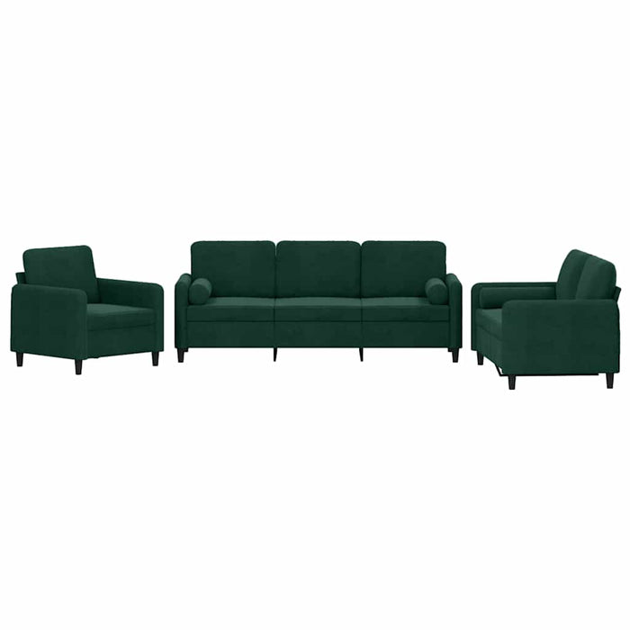 Set canapea cu perne, 3 piese, verde închis, catifea WALTI