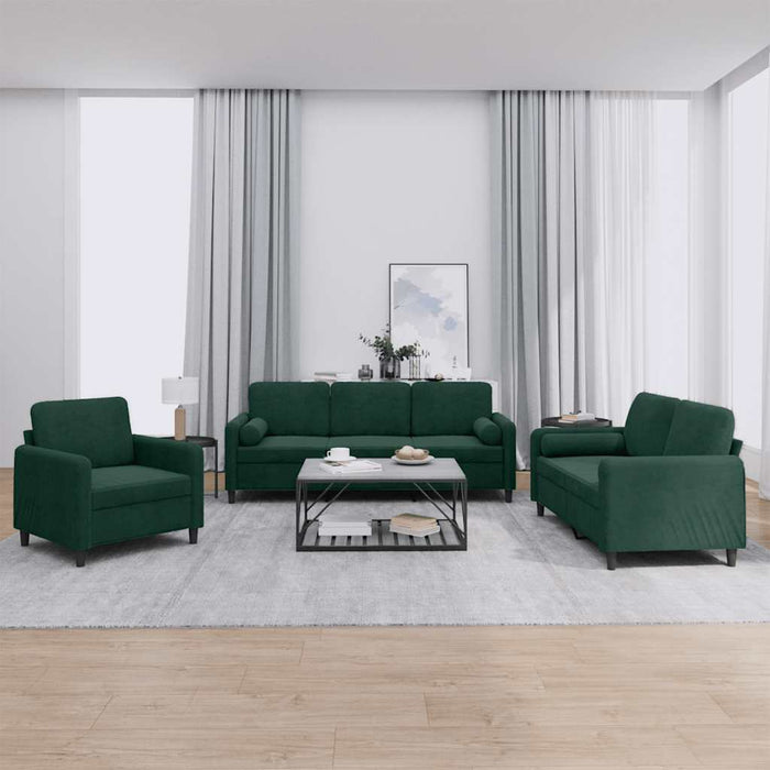 Set canapea cu perne, 3 piese, verde închis, catifea WALTI