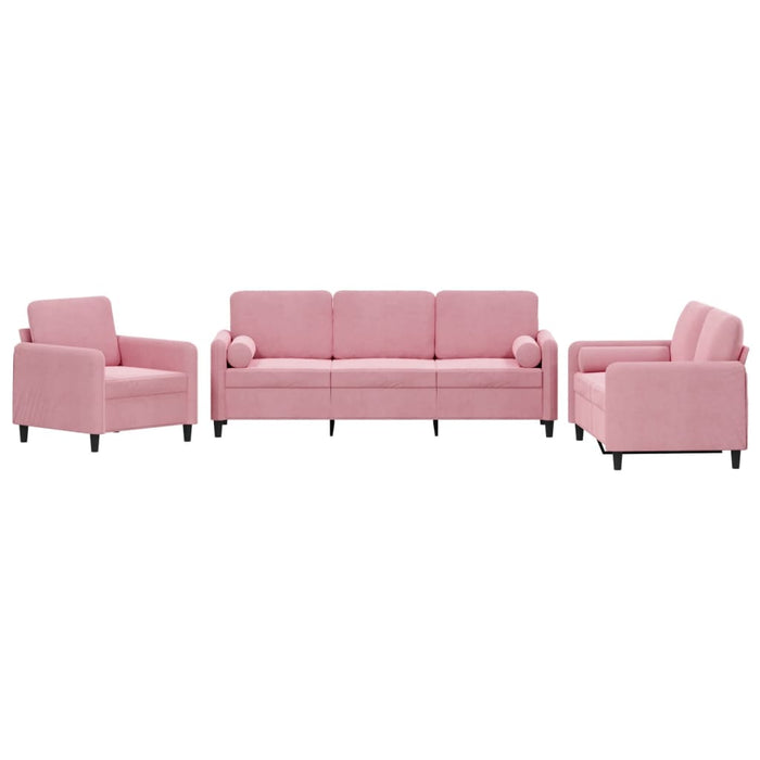Set canapea cu perne, 3 piese, roz, catifea - WALTI WALTI