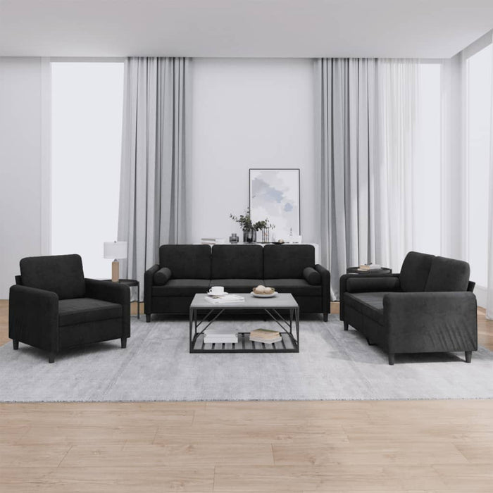 Set de canapele cu perne, 3 piese, negru, catifea - WALTI WALTI