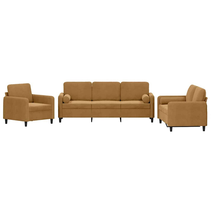 Set de canapele cu perne, 3 piese, maro, catifea - WALTI WALTI