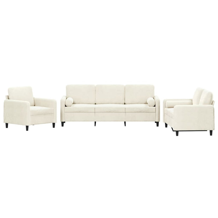 Set de canapele cu perne, 3 piese, crem, catifea - WALTI WALTI