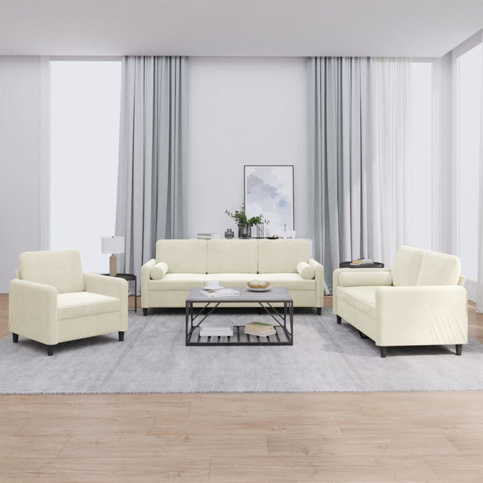 Set de canapele cu perne, 3 piese, crem, catifea - WALTI WALTI