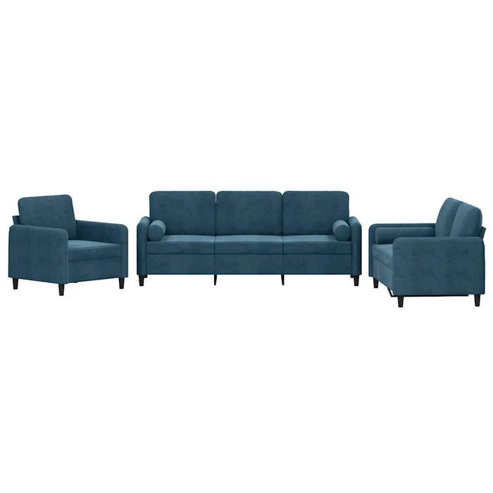 Set de canapele cu perne, 3 piese, albastru, catifea WALTI
