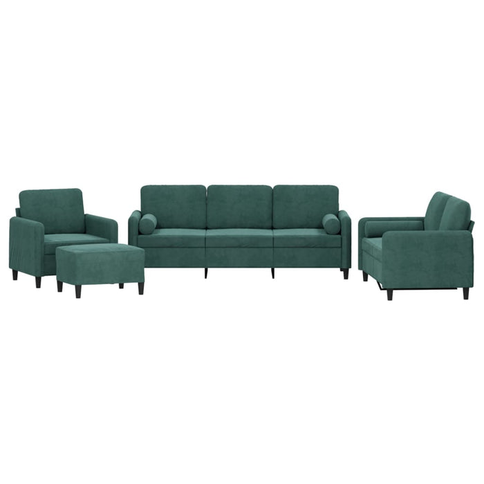 Set canapea cu perne, 4 piese, verde închis, catifea WALTI